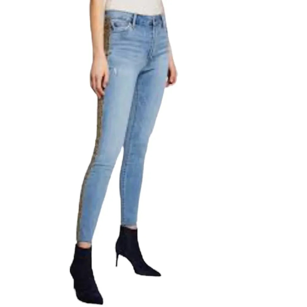 Joe's High Rise Leopard Print Tuxedo Stripe Frayed Hem Skinny Jeans